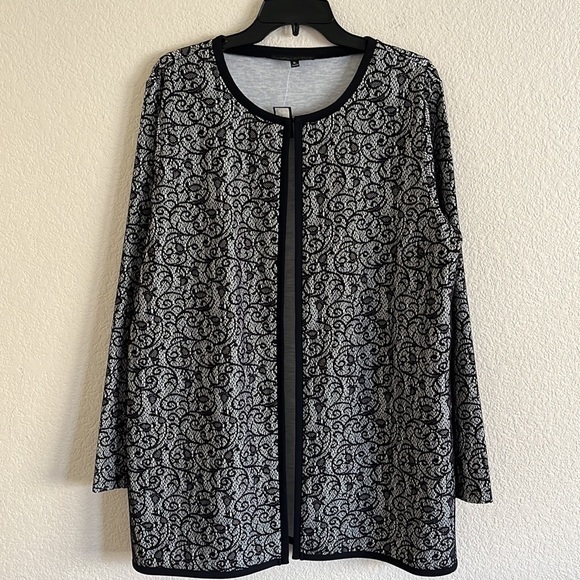 Preston York White Overlay Open Cardigan Black Candace Knit XL Formal Cocktail - Picture 4 of 12